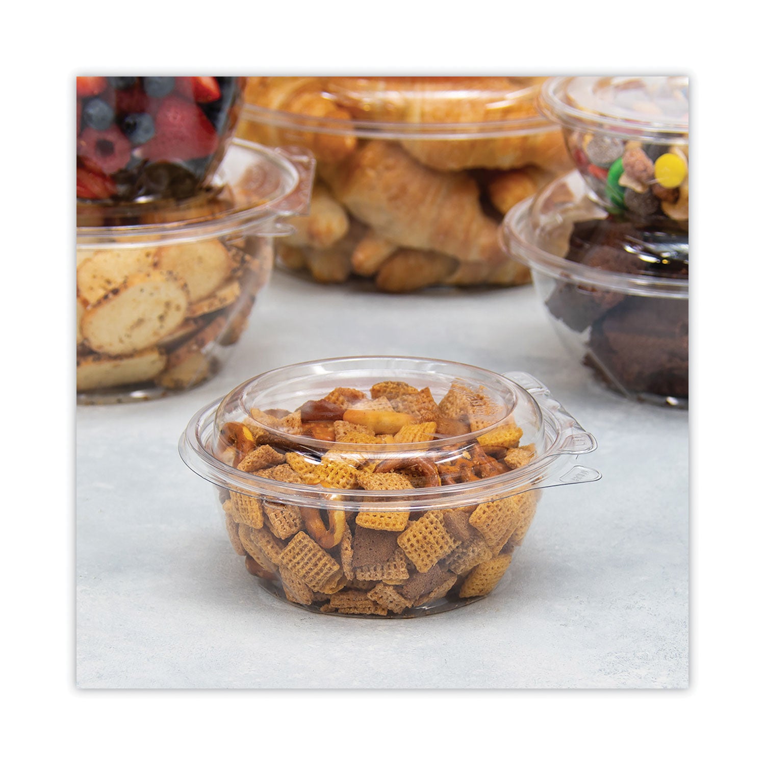 Dart® Tamper-Resistant, Tamper-Evident Bowls with Dome Lid, 12 oz, 5.5" Diameter x 2.6" h, Clear, Plastic, 240/Carton