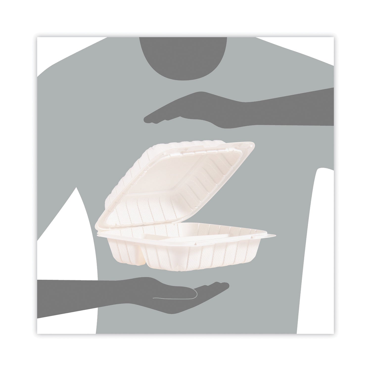 Dart® Hinged Lid Containers, 3 Compartments, 8.3 x 8 x 3, White, Plastic, 150/Carton