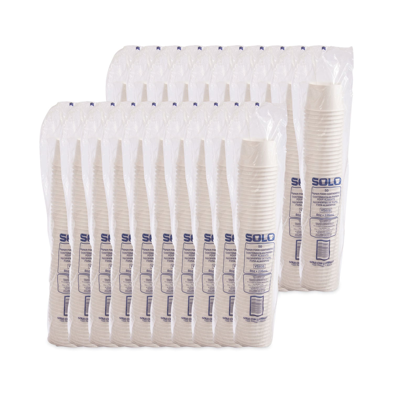 SOLO® Double Poly Paper Food Containers, 8 oz, 3.8" Diameter x 2.4" h, White, 50/Pack, 20 Packs/Carton