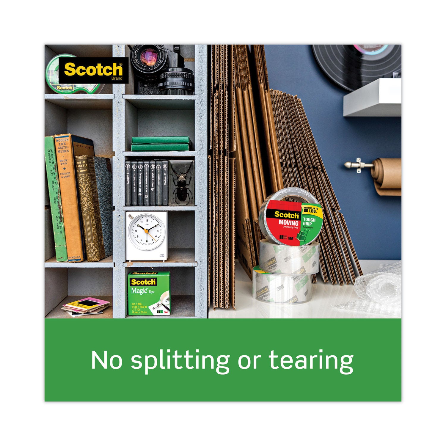 Scotch® Tough Grip Moving Packaging Tape, 3" Core, 1.88" X 38.2 Yds, Clear, 3/pack