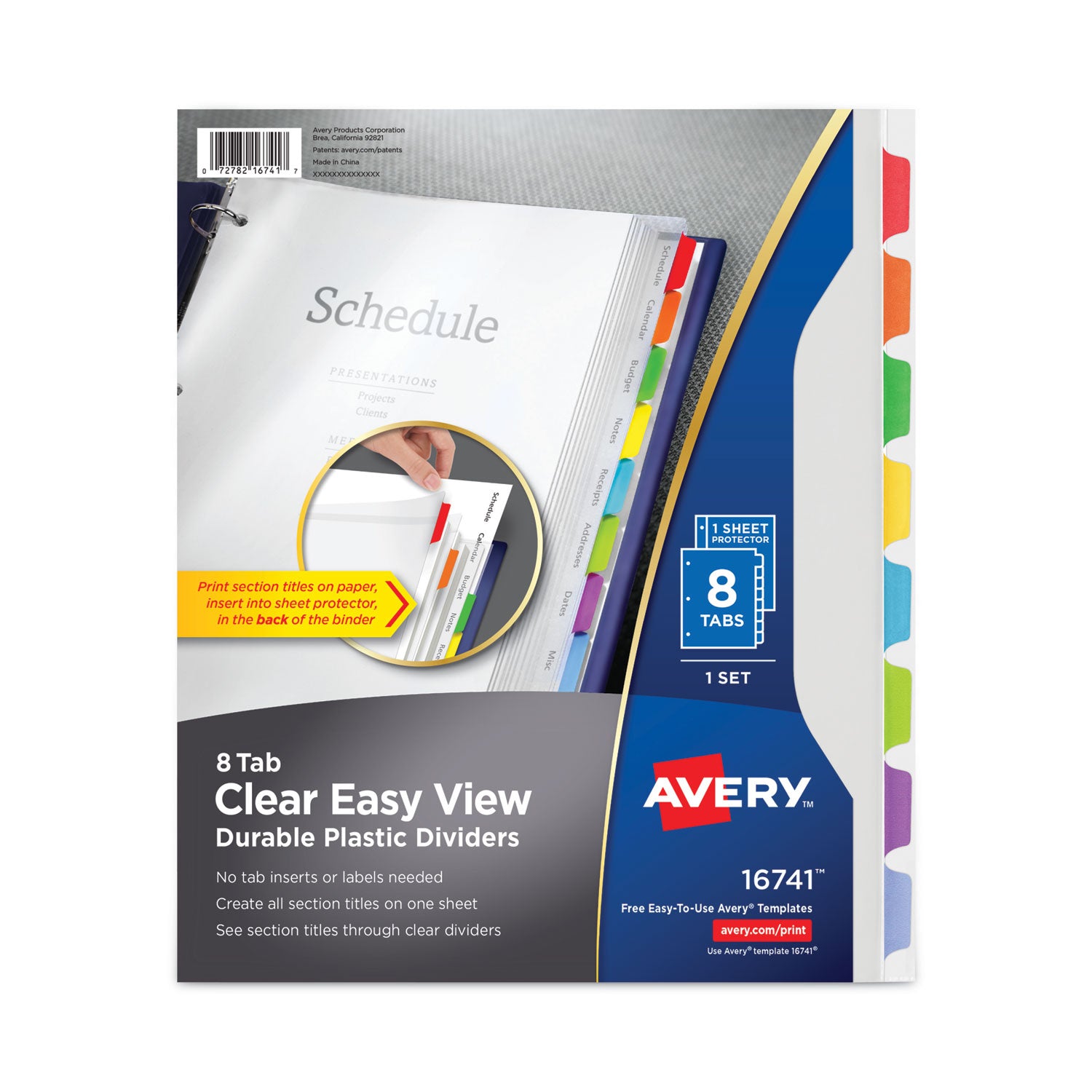 Clear Easy View Plastic Dividers with Multicolored Tabs and Sheet Protector, 8-Tab, 11 x 8.5, Clear, 1 Set
