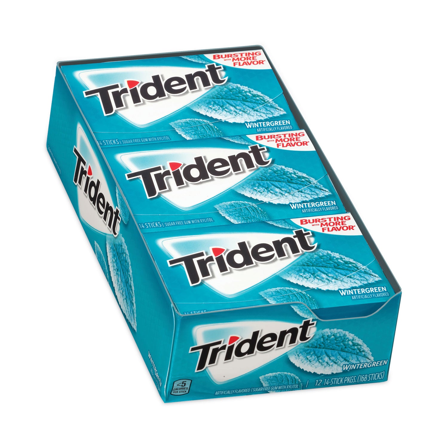 Trident® Sugar-Free Gum, Wintergreen, 14 Sticks/Pack, 12 Packs/Carton