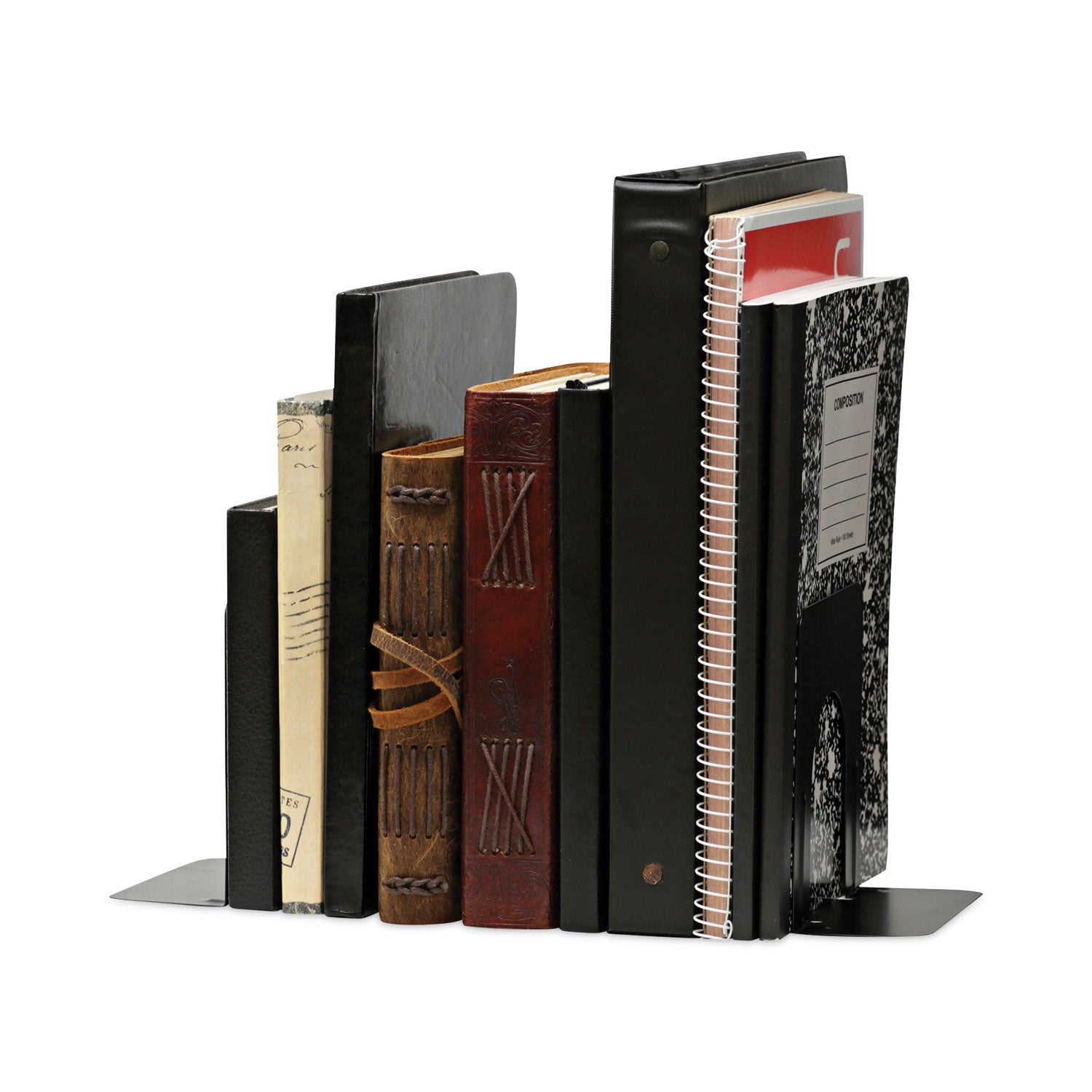 Universal® Economy Bookends, Nonskid, 4.75 x 5.25 x 5, Heavy Gauge Steel, Black, 1 Pair