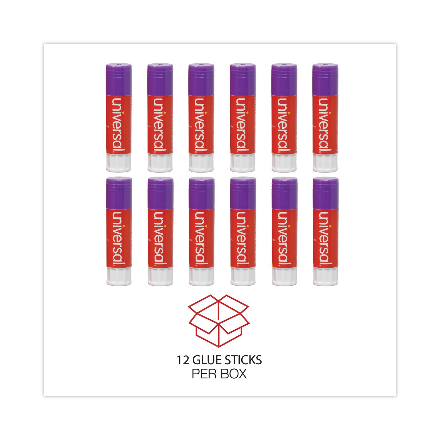 Universal® Glue Stick, 1.3 Oz, Applies Purple, Dries Clear, 12/pack