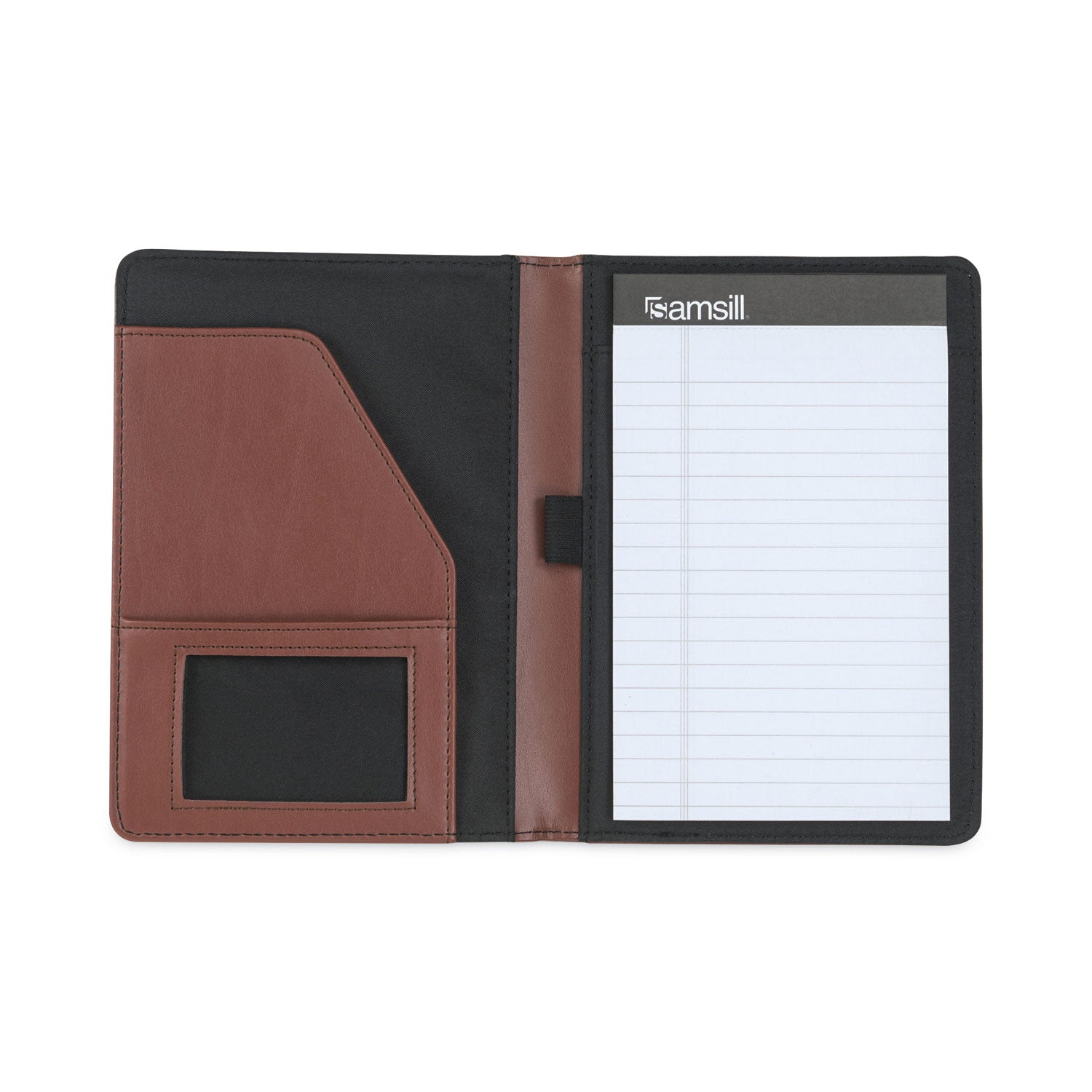 Samsill® Contrast Stitch Leather Padfolio, 6.25w x 8.75h, Open Style, Brown
