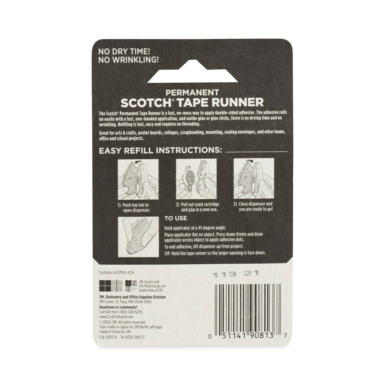 Scotch® Refill for the Redesigned Scotch 6055 Tape Runner Dispenser, 0.31" x 49 ft, Dries Clear
