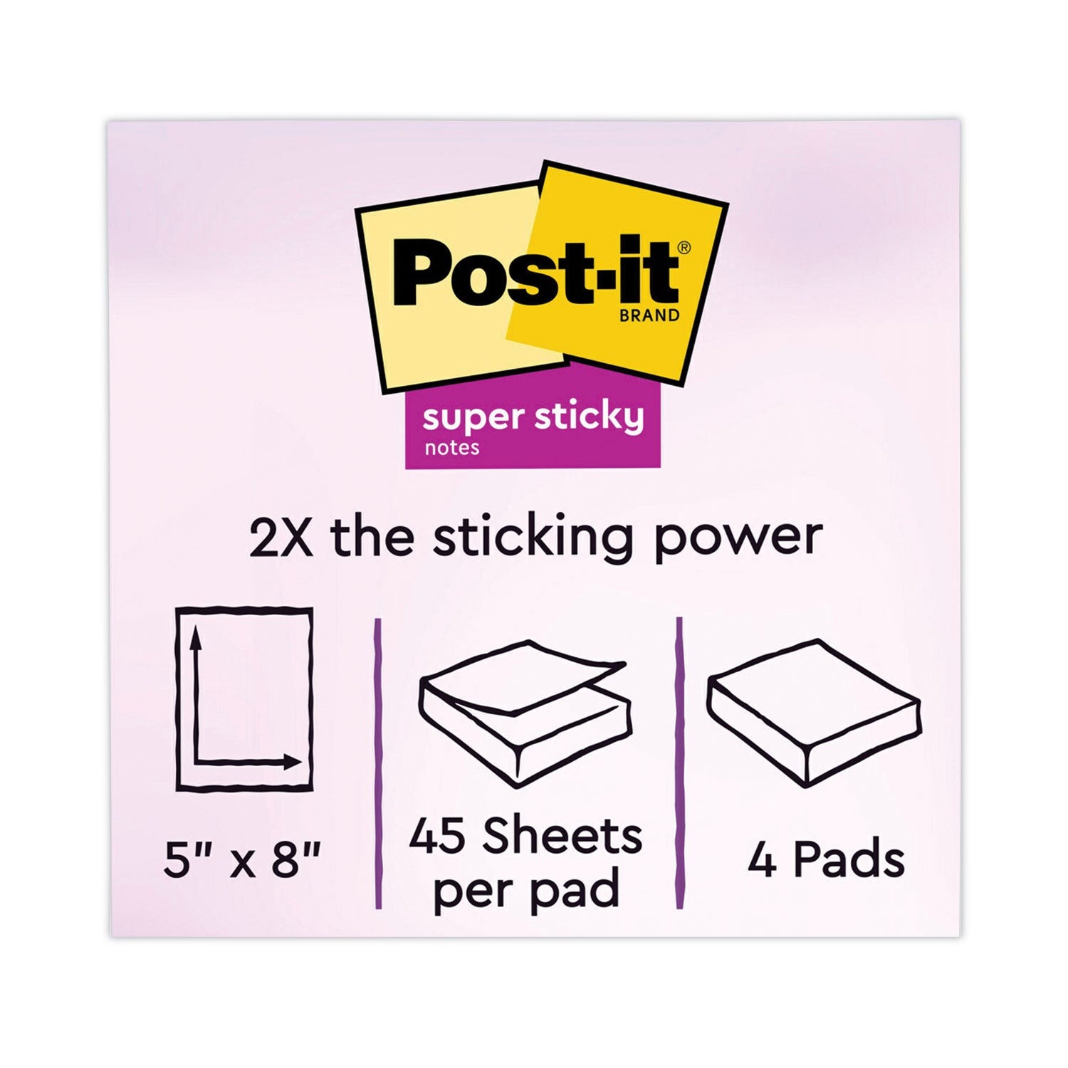 Post-it® Notes Super Sticky Pads in Energy Boost Collection Colors, Note Ruled, 5" x 8", 45 Sheets/Pad, 4 Pads/Pack