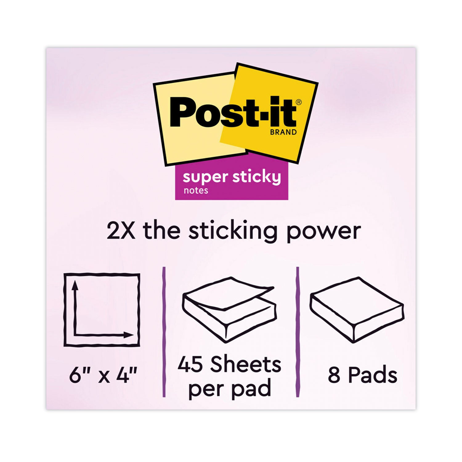 Post-it® Notes Super Sticky Meeting Notes in Energy Boost Collection Colors, 6" x 4", 45 Sheets/Pad, 8 Pads/Pack