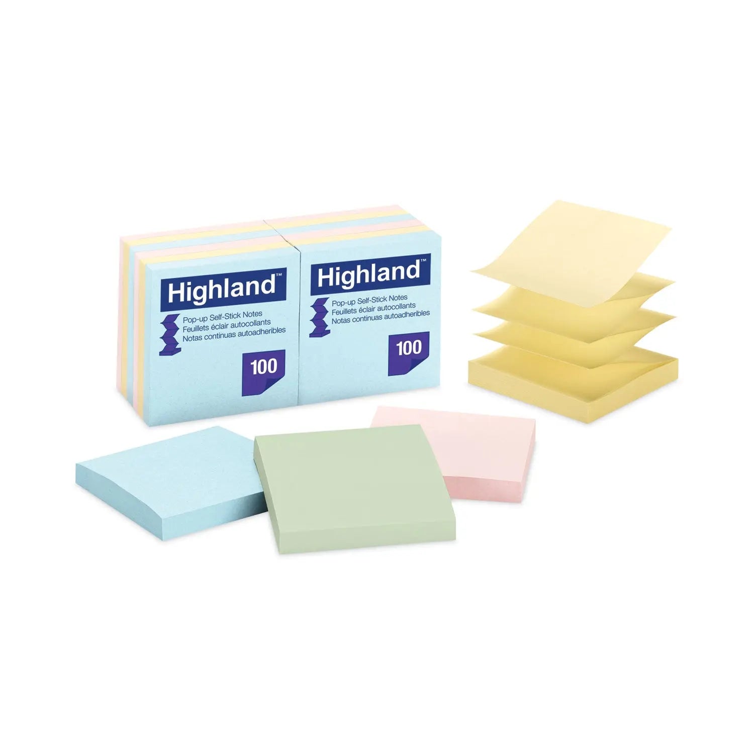 Self-Stick Accordion-Style Notes, 3" x 3", Assorted Pastel Colors, 100 Sheets/Pad, 12 Pads/Pack Highland™ Flipcost