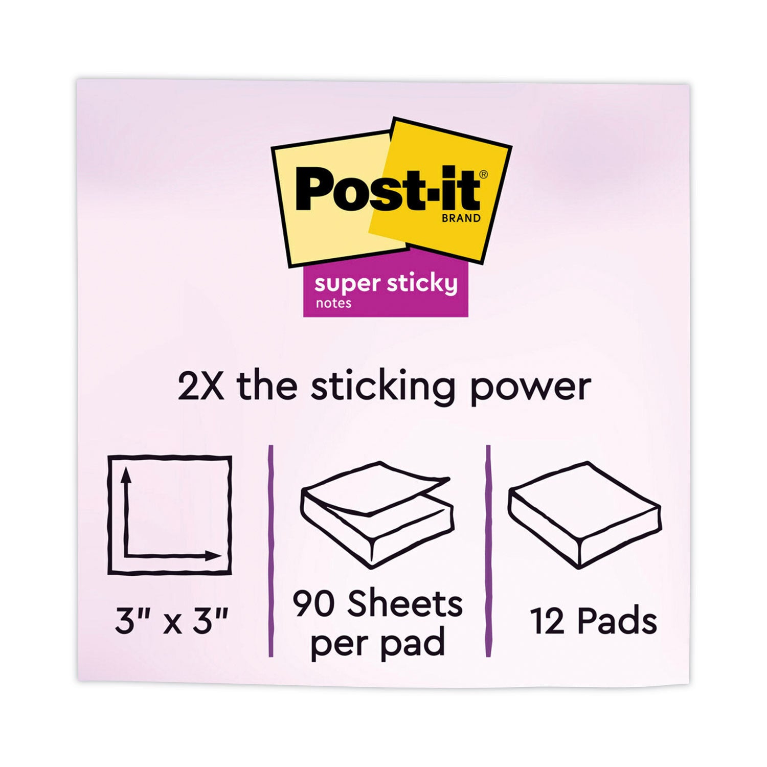 Post-it® Notes Super Sticky Pads in Playful Primary Collection Colors, 3" x 3", 90 Sheets/Pad, 12 Pads/Pack
