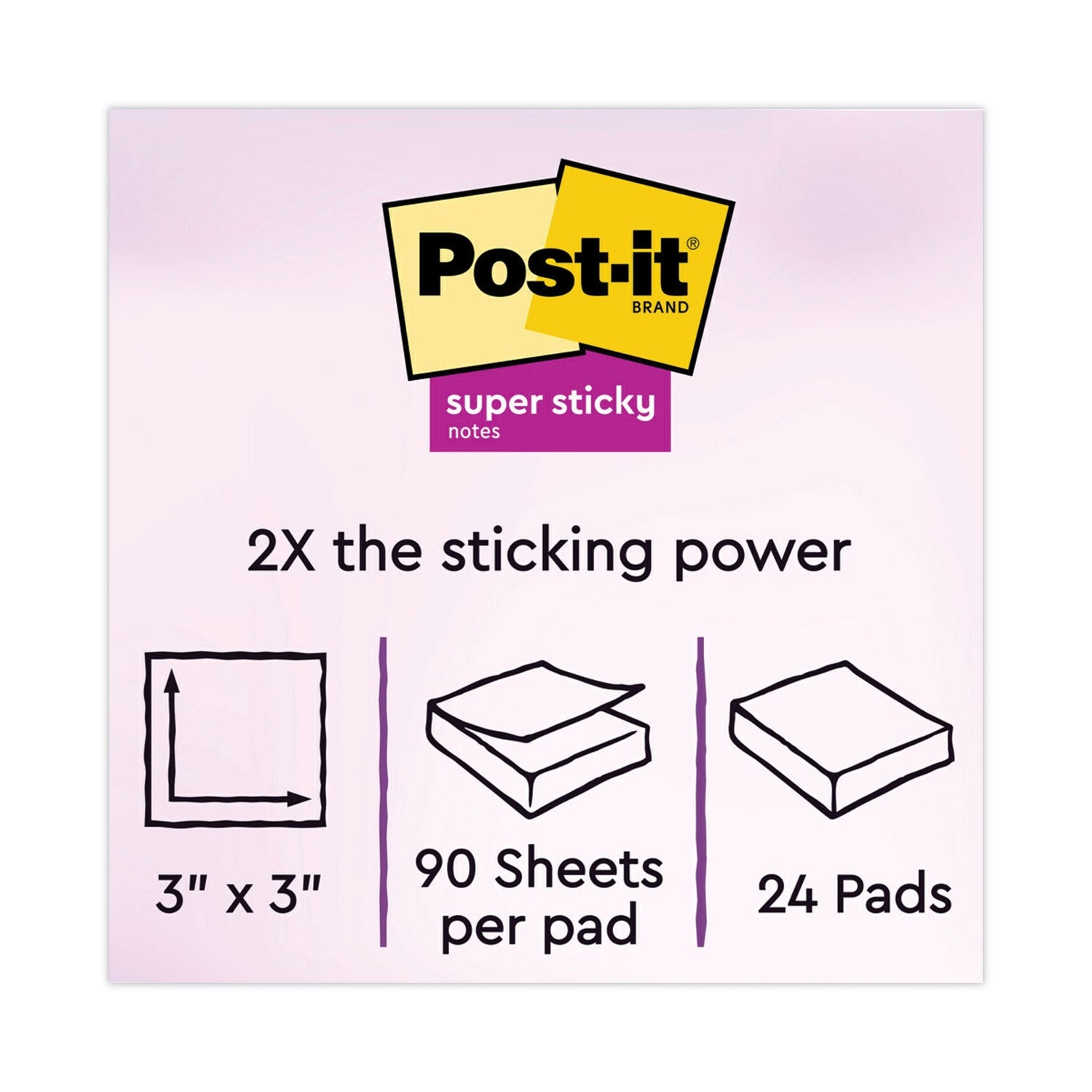 Post-it® Notes Super Sticky Pads in Canary Yellow, Value Pack, 3" x 3", 90 Sheets/Pad, 24 Pads/Pack