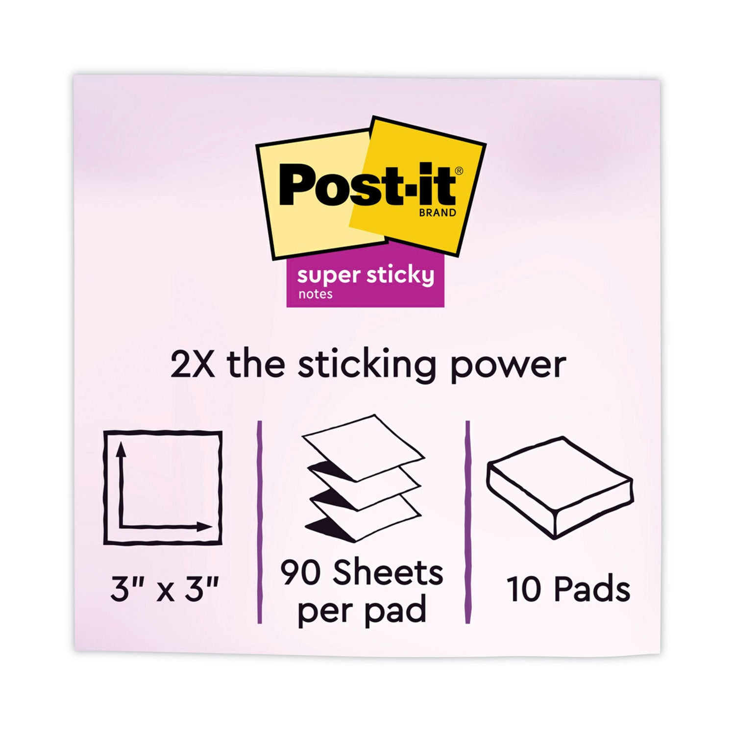 Post-it® Dispenser Notes Super Sticky Pop-up 3 x 3 Note Refill, 3" x 3", Energy Boost Collection Colors, 90 Sheets/Pad, 10 Pads/Pack