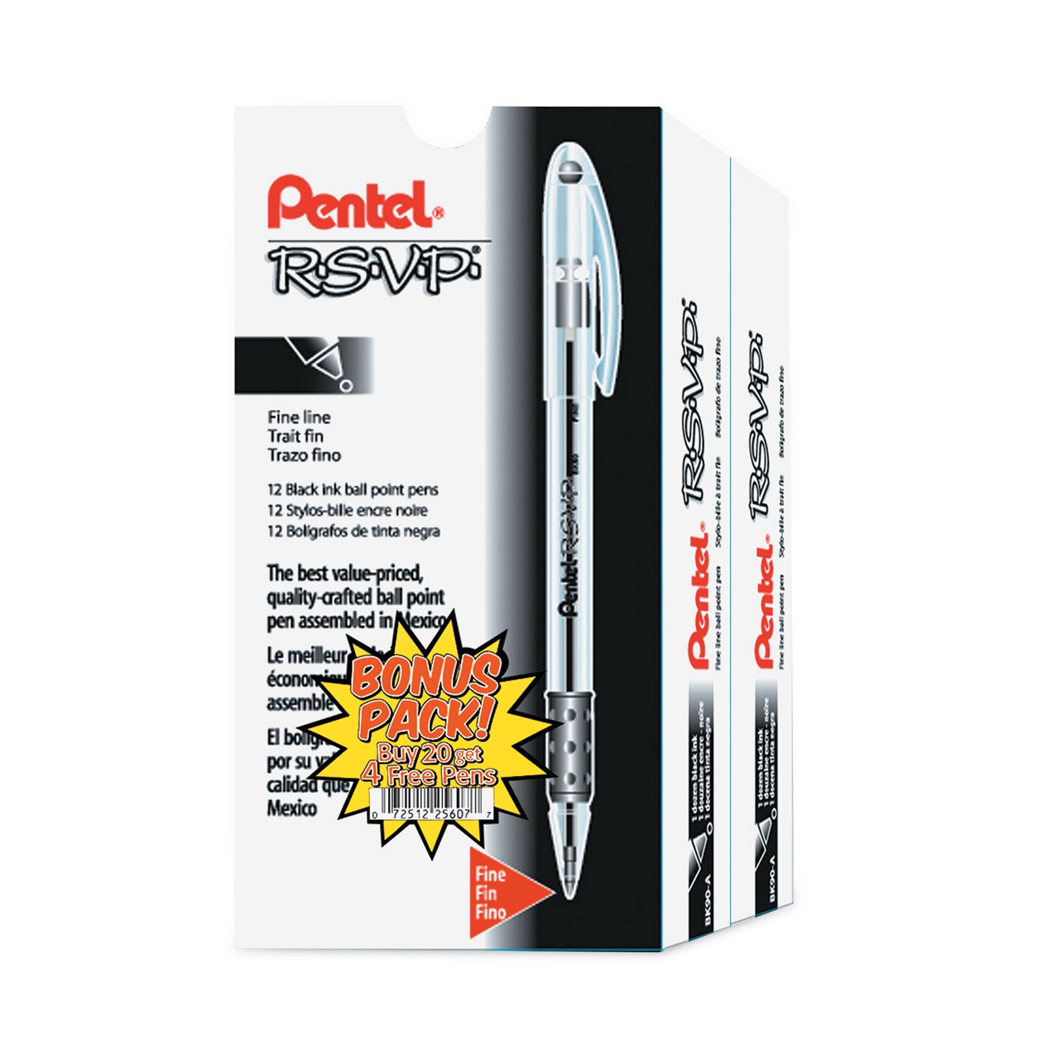 Pentel® R.s.v.p. Ballpoint Pen Value Pack, Stick, Fine 0.7 Mm, Black Ink, Clear/black Barrel, 24/pack