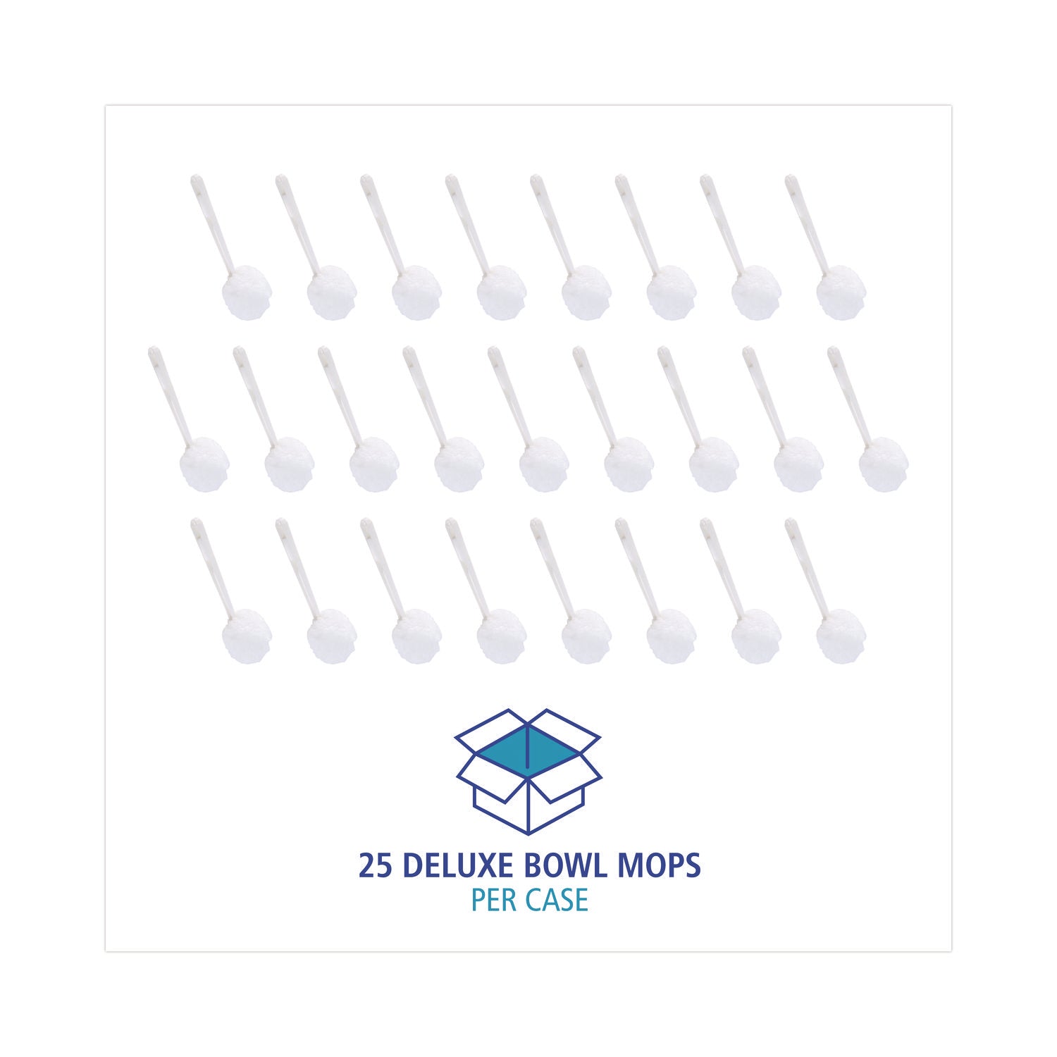 Boardwalk® Deluxe Toilet Bowl Mop, 12" Handle, 2" Mop Head, White, 25/Carton