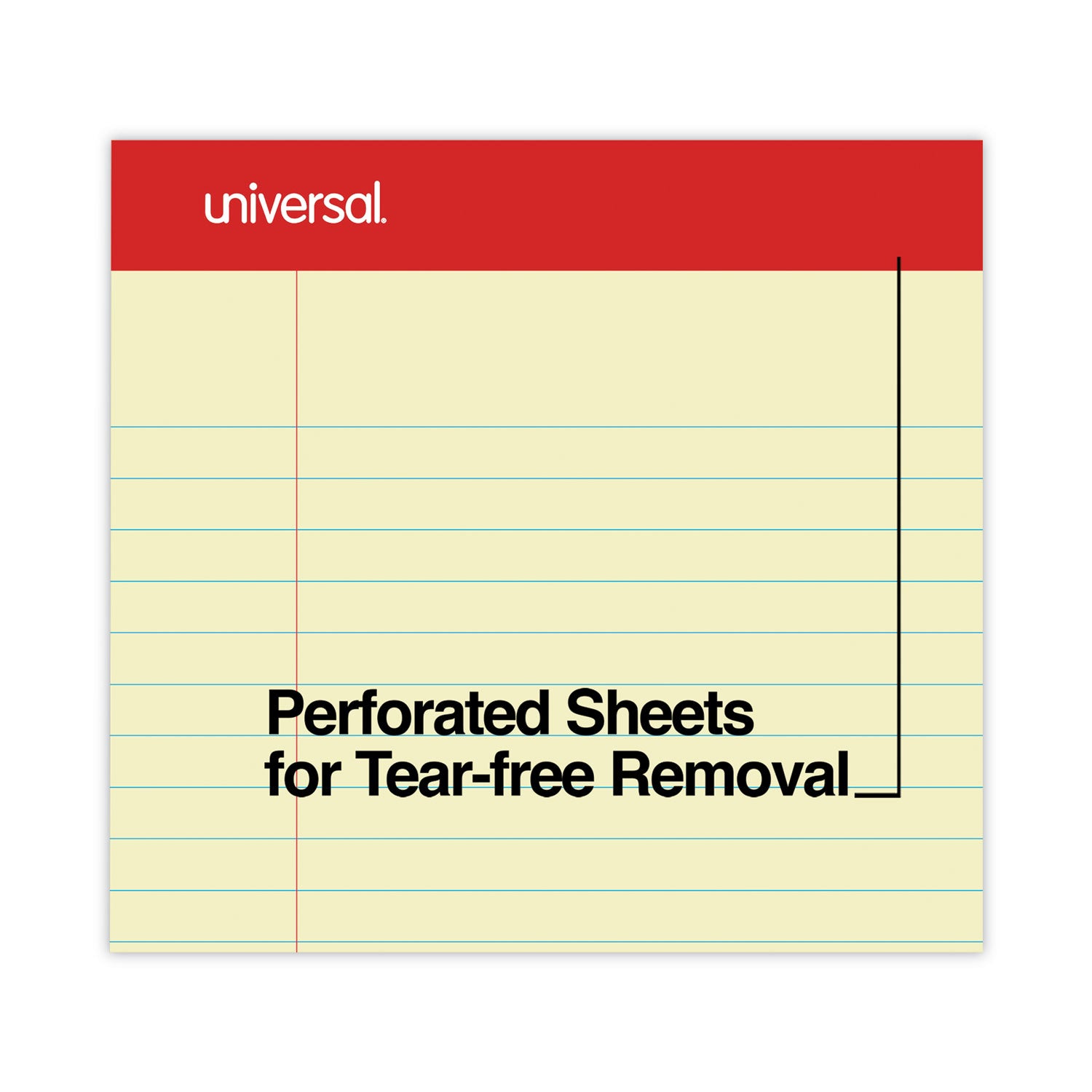 Universal® Perforated Ruled Writing Pads, Wide/legal Rule, Red Headband, 50 Canary-Yellow 8.5 X 14 Sheets, Dozen