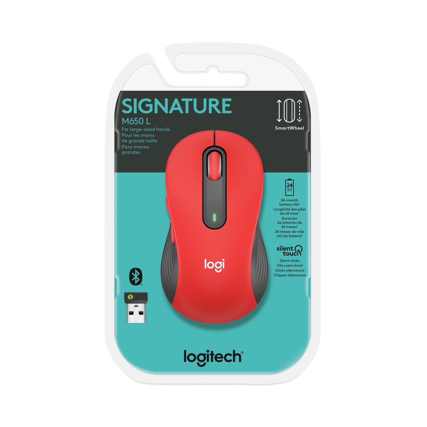 Logitech® Signature M650 Wireless Mouse, Large, 2.4 GHz Frequency, 33 ft Wireless Range, Right Hand Use, Red