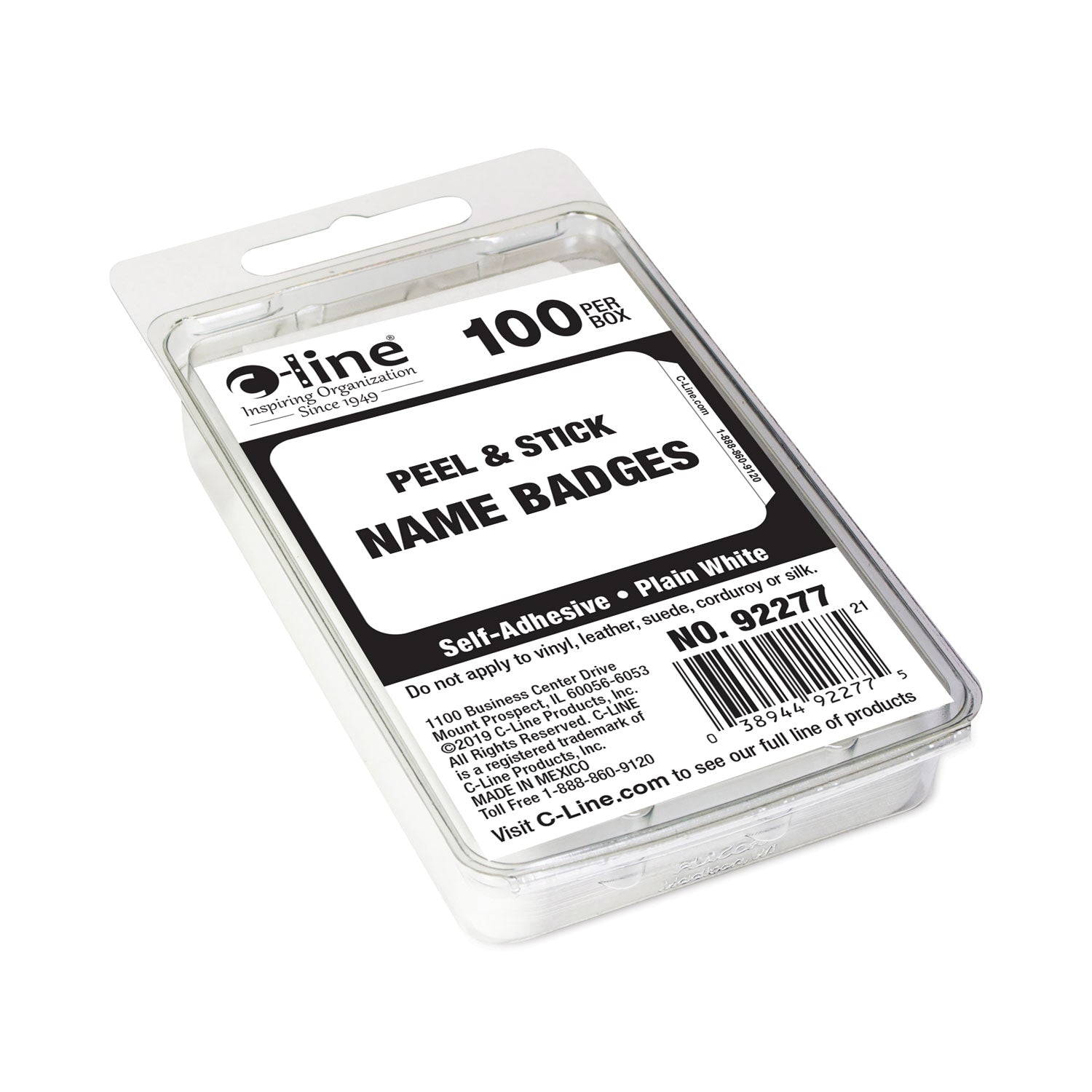 C-Line® Self-Adhesive Name Badges, 3.5 X 2.25, White, 100/box