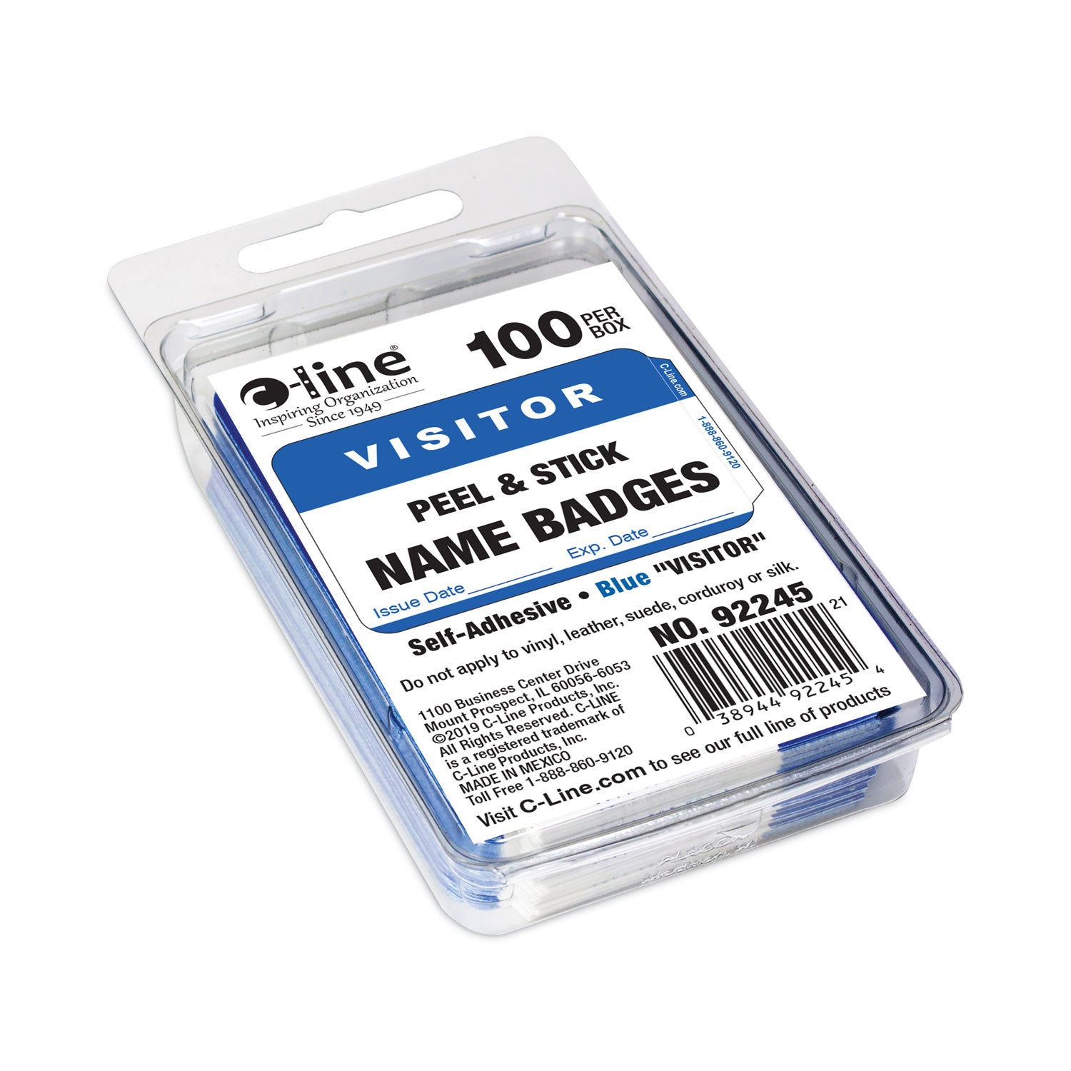 C-Line® Self-Adhesive Name Badges, Hello My Name Is, Blue, 3.5 x 2.25, 100/BX
