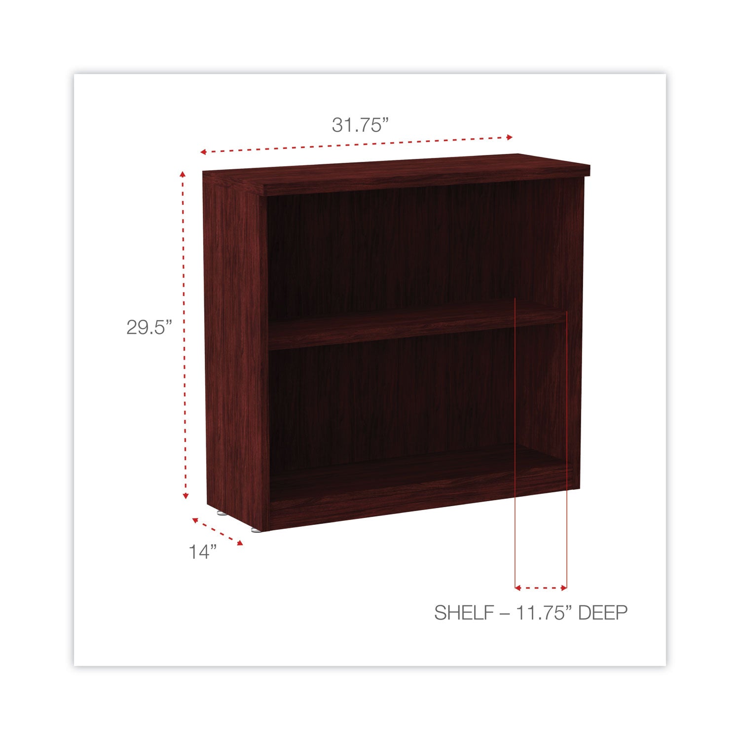 Alera® Alera Valencia Series Bookcase, Two-Shelf, 31.75w x 14d x 29.5h, Mahogany