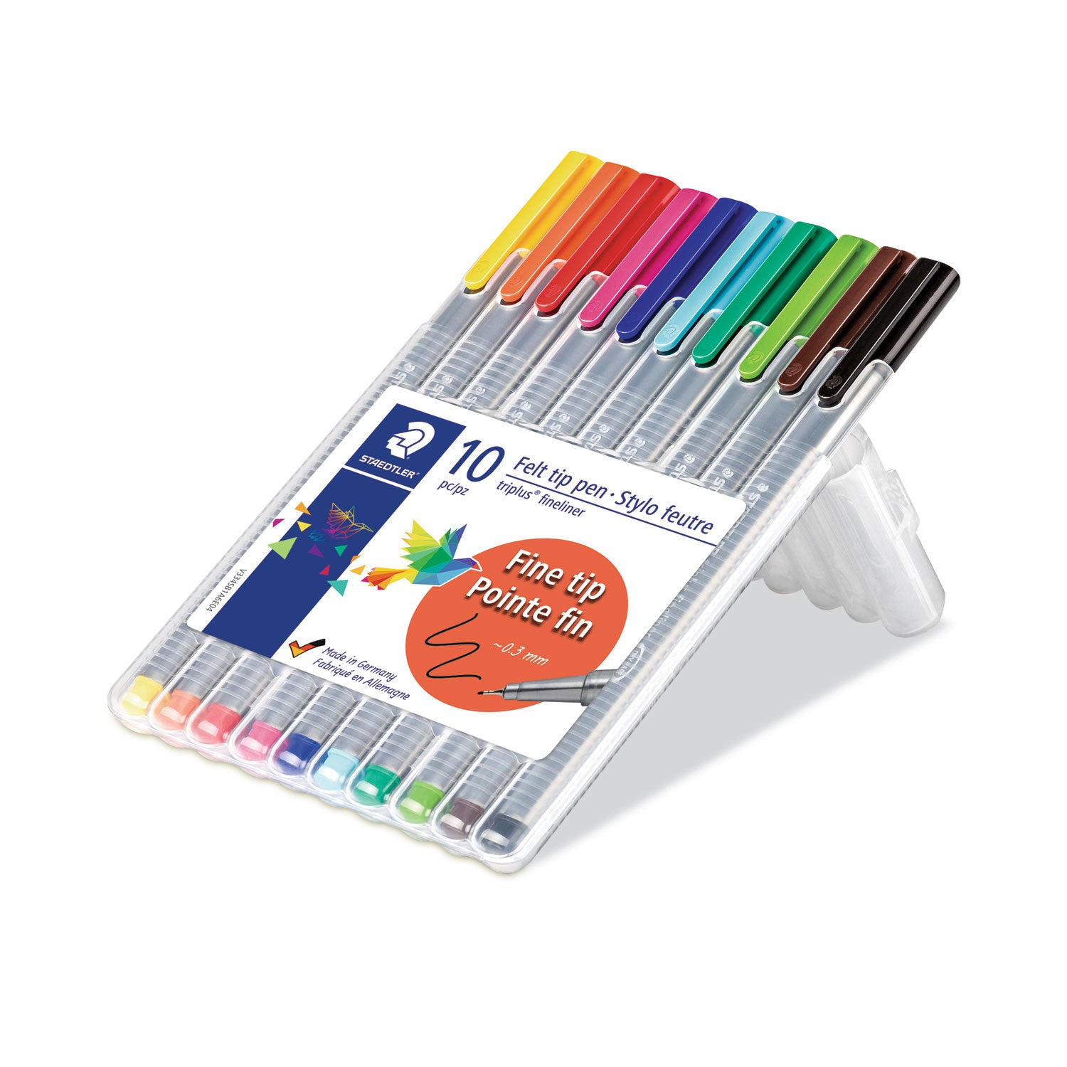 Staedtler® Triplus Fineliner Porous Point Pen, Stick, Extra-Fine 0.3 mm, Assorted Ink and Barrel Colors, 10/Pack