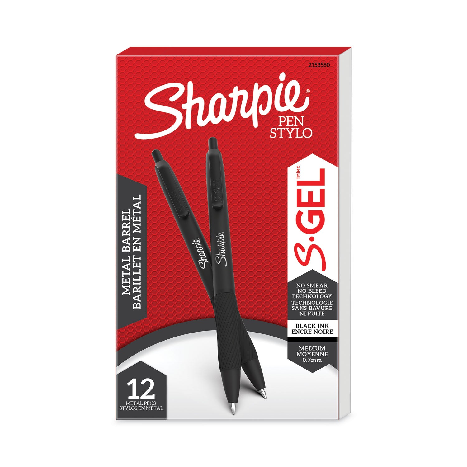 Sharpie® S-Gel™ S-Gel Premium Metal Barrel Gel Pen, Retractable, Medium 0.7 mm, Black Ink, Black Barrel, Dozen