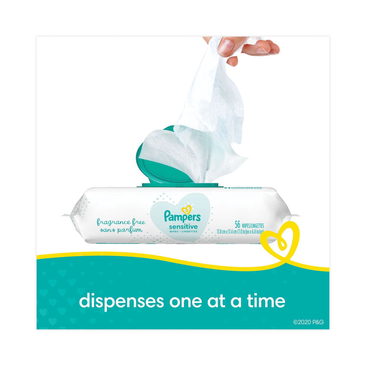 Pampers® Sensitive Baby Wipes, 1-Ply, 6.8 x 7, Unscented, White, 56/Pack, 8 Packs/Carton