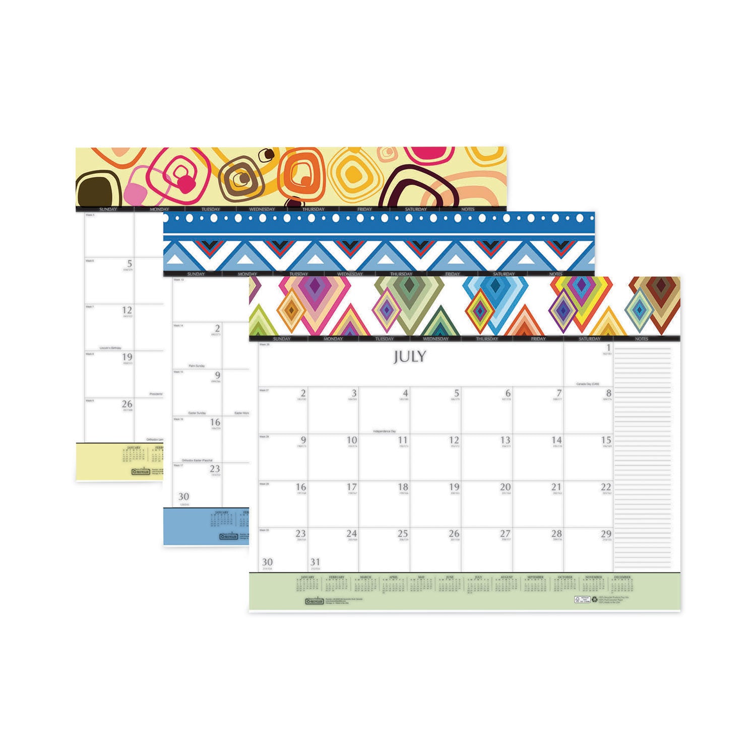House of Doolittle™ Recycled Desk Pad Calendar, Geometric Artwork, 22 x 17, White Sheets, Black Binding/Corners,12-Month (Jan to Dec): 2025