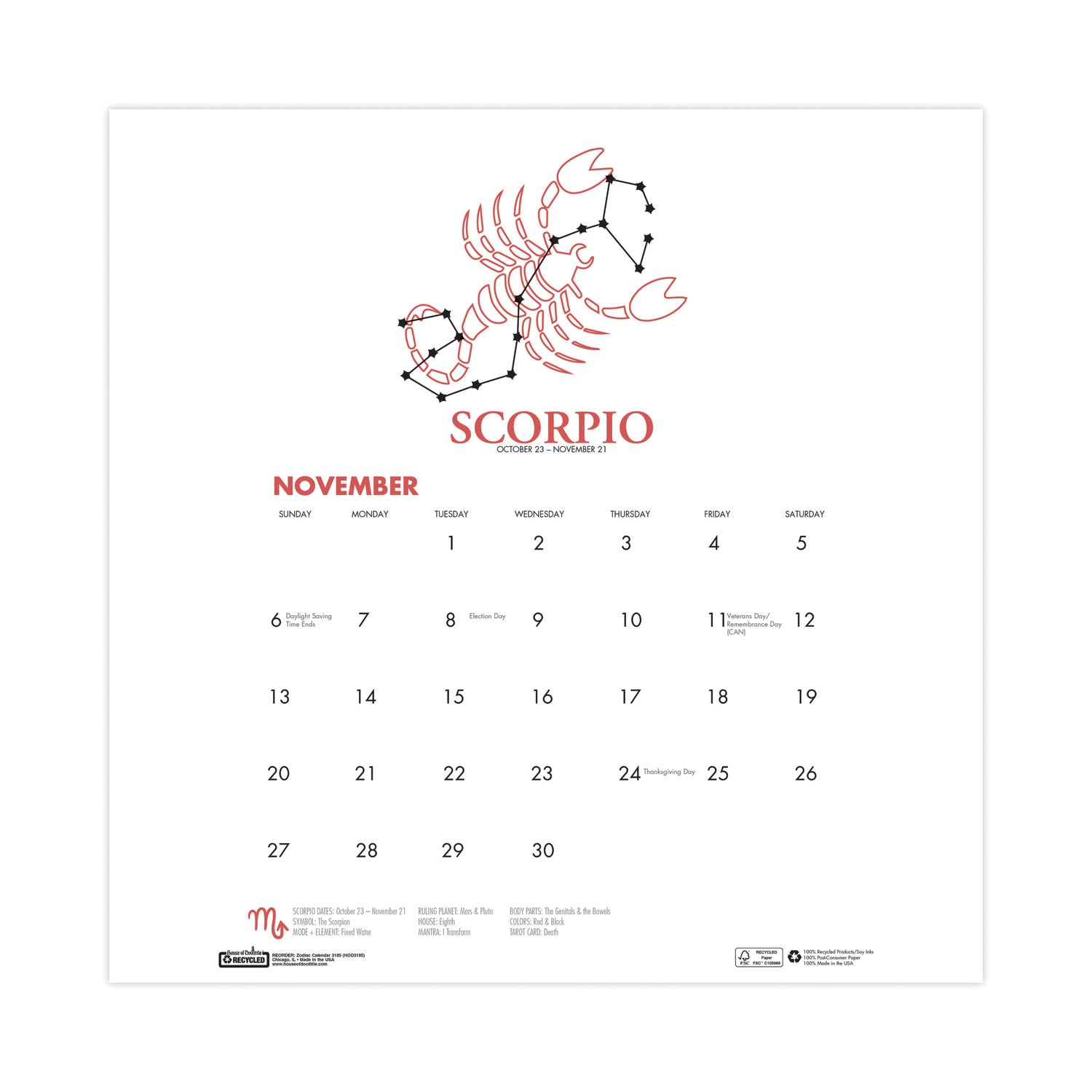 House of Doolittle™ Recycled Academic Zodiac Wall Calendar, 11 x 14, Multicolor Sheets, 12-Month (Aug to July): 2024 to 2025
