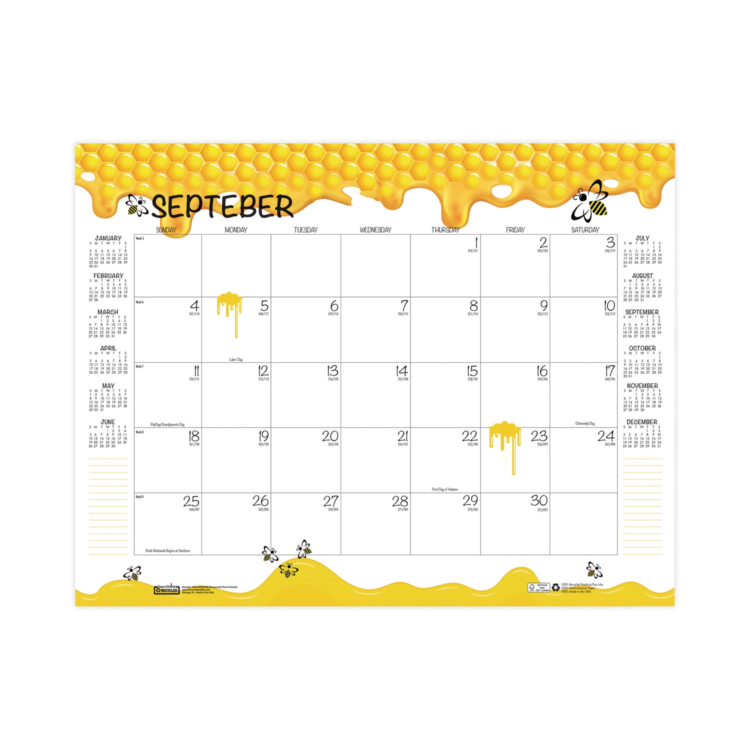 House of Doolittle™ Academic Year Recycled Honeycomb Desk Pad Calendar, 22 x 17, White/Multicolor Sheets, 12-Month (Aug to July): 2024 to 2025