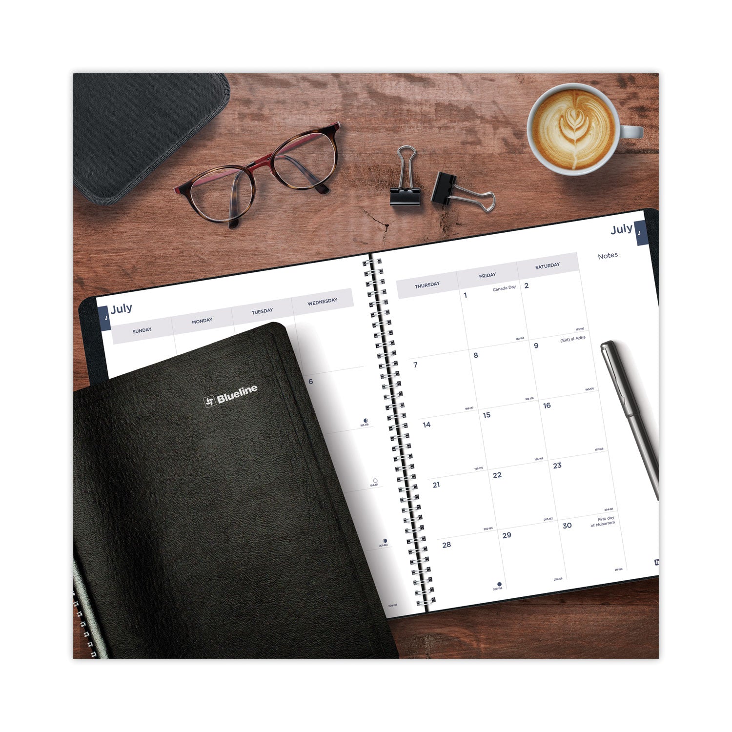 Blueline® Academic Monthly Planner, 11 x 8.5, Black Cover, 14-Month (July to Aug): 2024 to 2025