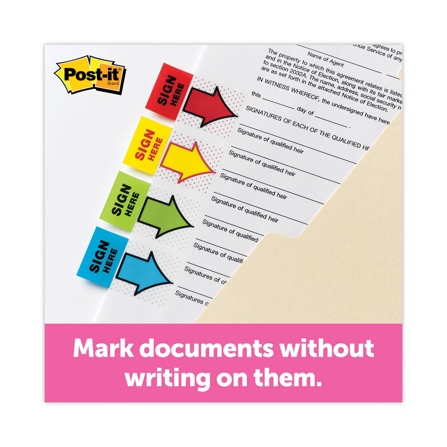 Post-it® Flags Arrow Message 1" Page Flags,  200 "Sign Here", 48 Arrow, Four Colors, 248/Pack