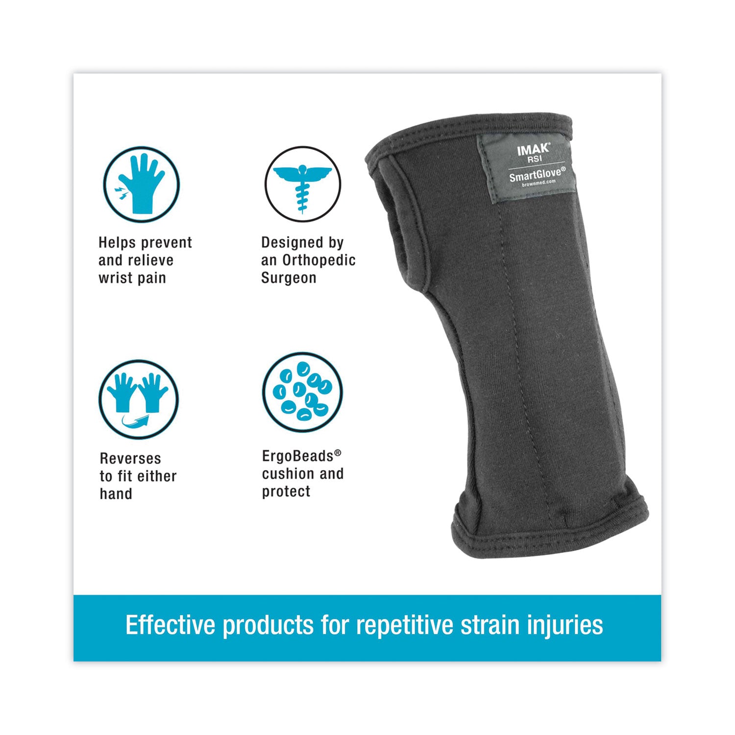 IMAK® RSI SmartGlove Wrist Wrap, Medium, Fits Hands Up to 3.75" Wide, Black