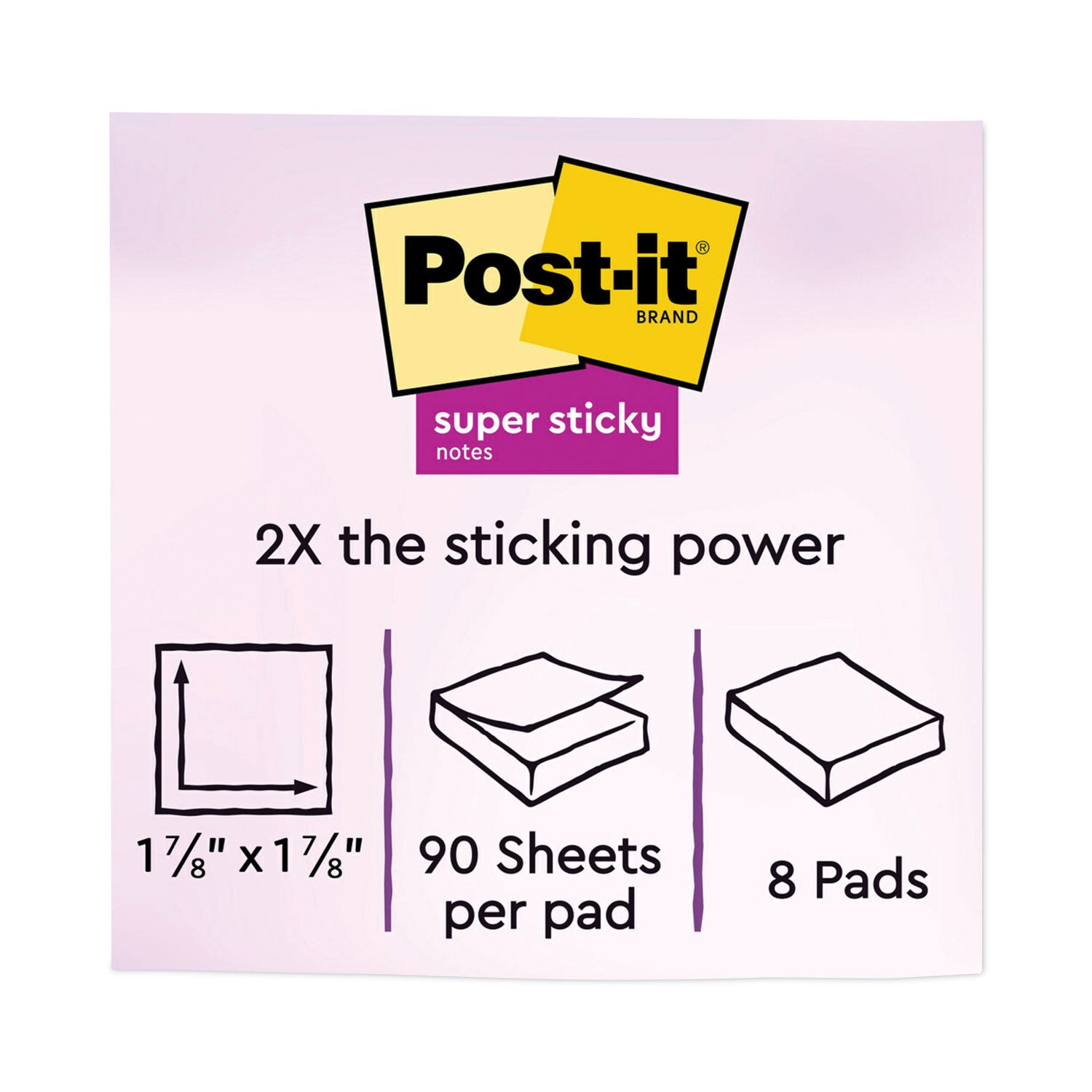 Post-it® Notes Super Sticky Pads in Playful Primary Collection Colors, 2" x 2", 90 Sheets/Pad, 8 Pads/Pack