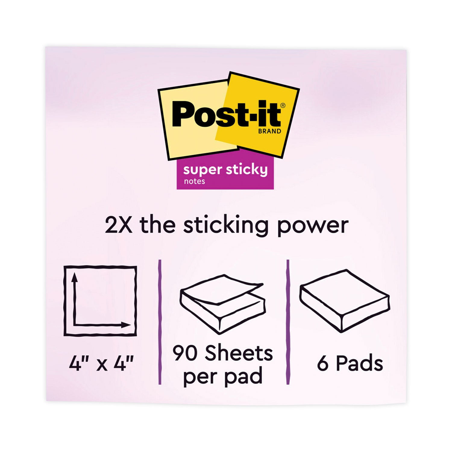 Post-it® Notes Super Sticky Pads in Playful Primary Collection Colors, Note Ruled, 4" x 4", 90 Sheets/Pad, 6 Pads/Pack