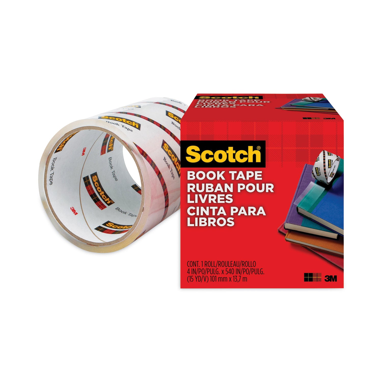 Scotch® Book Tape, 3" Core, 4" X 15 Yds, Clear
