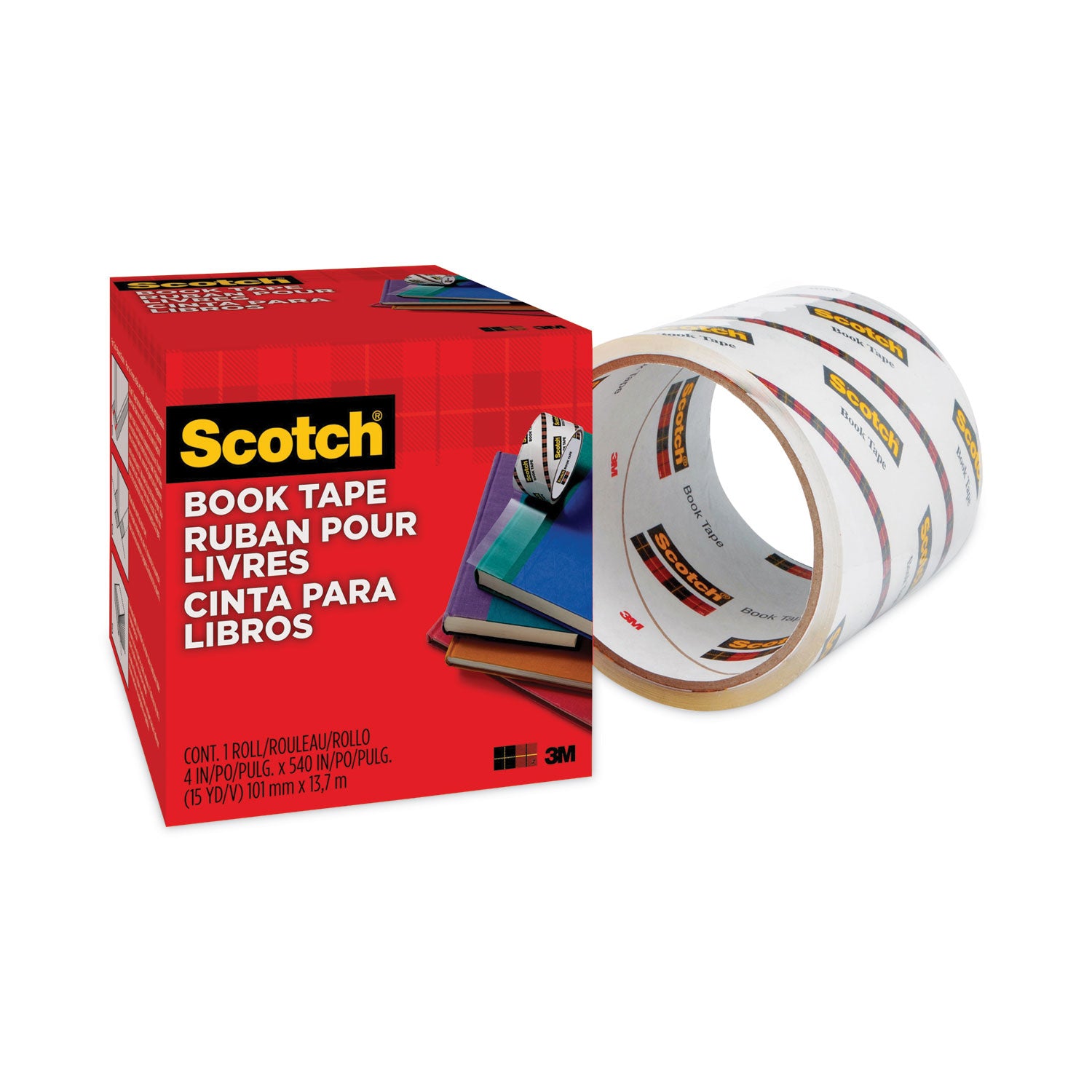Scotch® Book Tape, 3" Core, 4" X 15 Yds, Clear