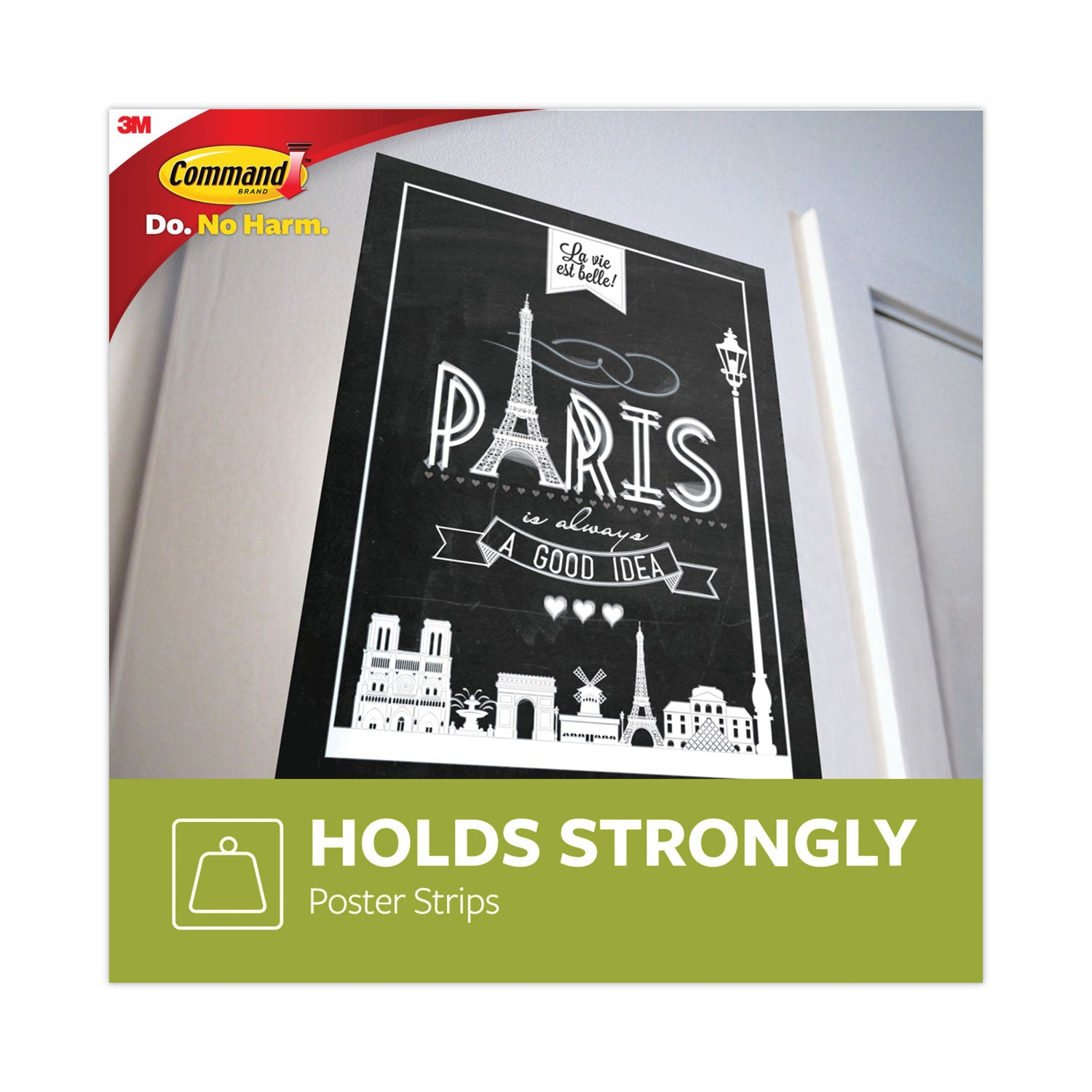 Command™ Poster Strips, Removable, Holds Up To 1 Lb Per Pair, 0.63 X 1.75, White, 12/pack