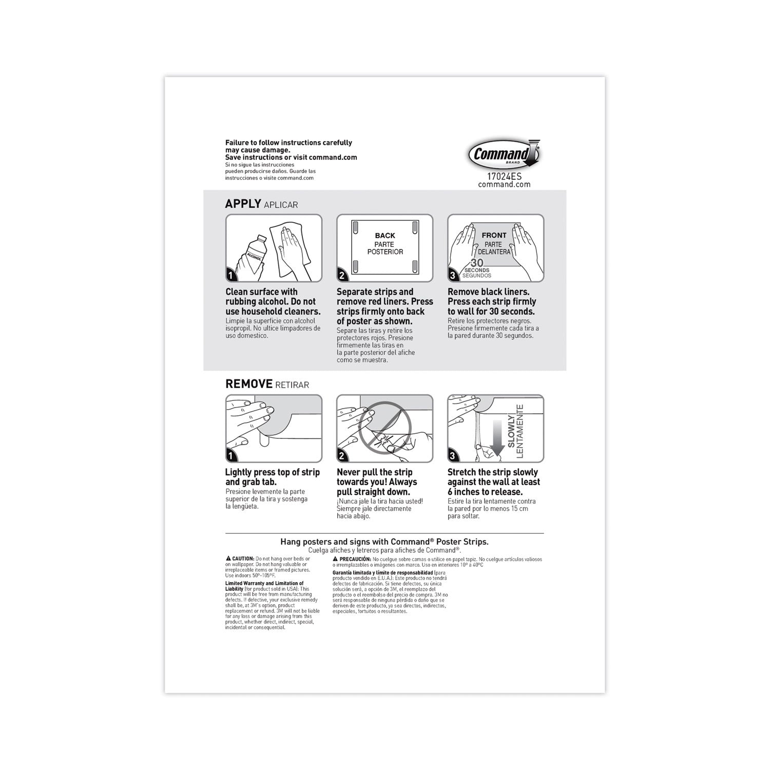 Command™ Poster Strips, Removable, Holds Up To 1 Lb Per Pair, 0.63 X 1.75, White, 12/pack