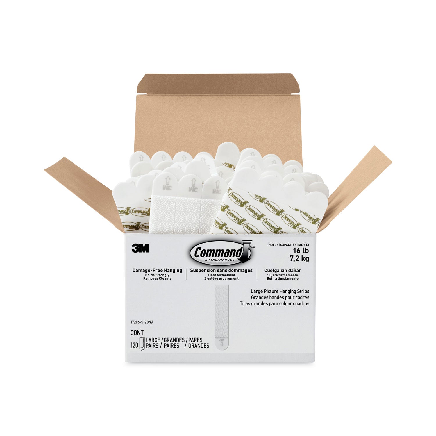 Command™ Picture Hanging Strips, Value Pack, Large, Removable, Holds Up To 16 Lbs, 0.75 X 3.65, White, 120 Pairs/pack