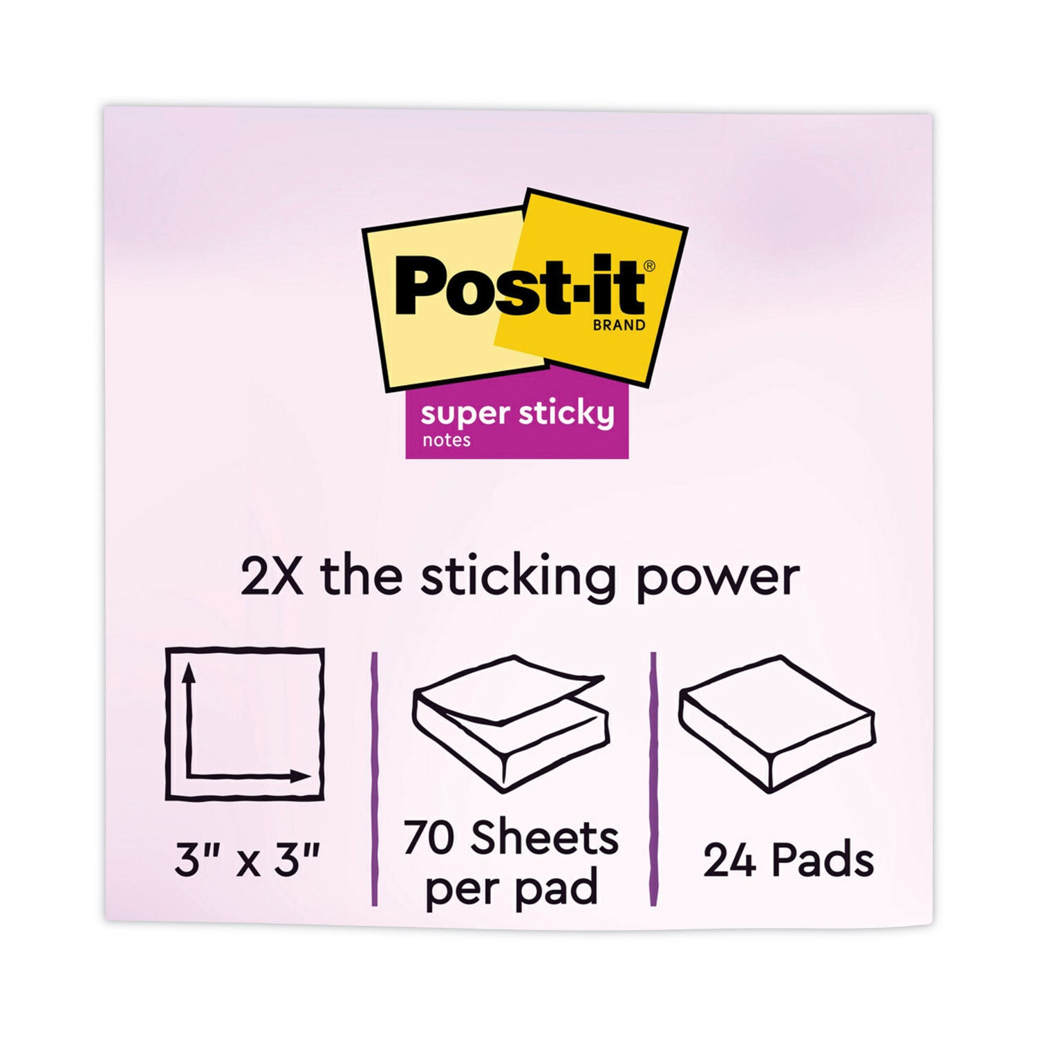Post-it® Notes Super Sticky Pads in Energy Boost Collection Colors, Cabinet Pack, 3" x 3", 70 Sheets/Pad, 24 Pads/Pack