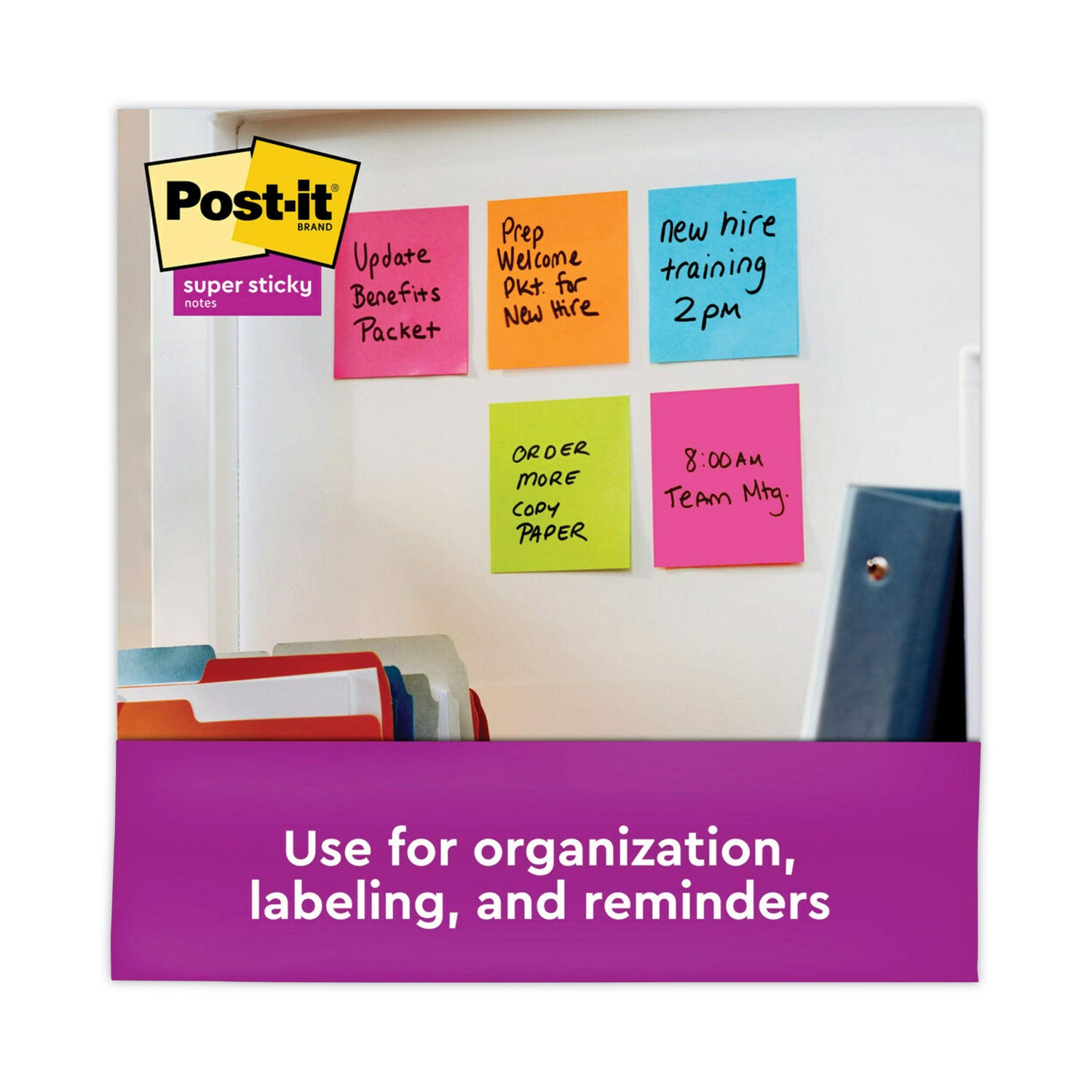 Post-it® Notes Super Sticky Pads in Energy Boost Collection Colors, Cabinet Pack, 3" x 3", 70 Sheets/Pad, 24 Pads/Pack