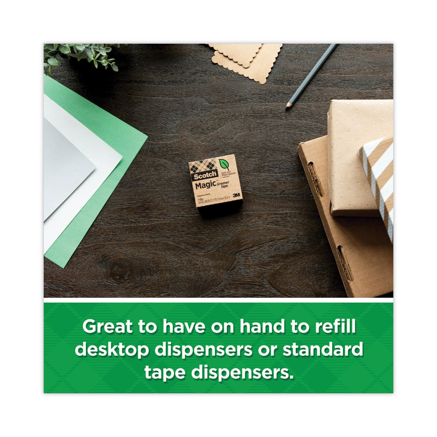 Scotch® Magic Greener Tape, 1" Core, 0.75" X 75 Ft, Clear, 12/pack