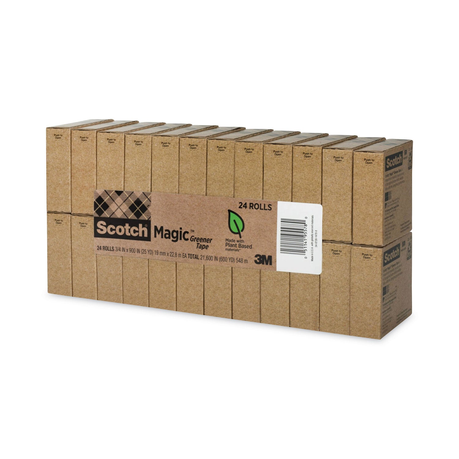 Scotch® Magic Greener Tape, 1" Core, 0.75" X 75 Ft, Clear, 24/pack