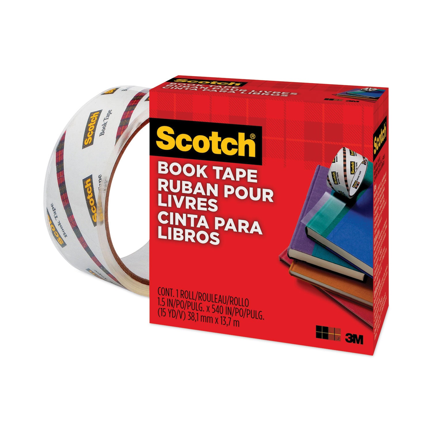 Scotch® Book Tape, 3" Core, 1.5" X 15 Yds, Clear