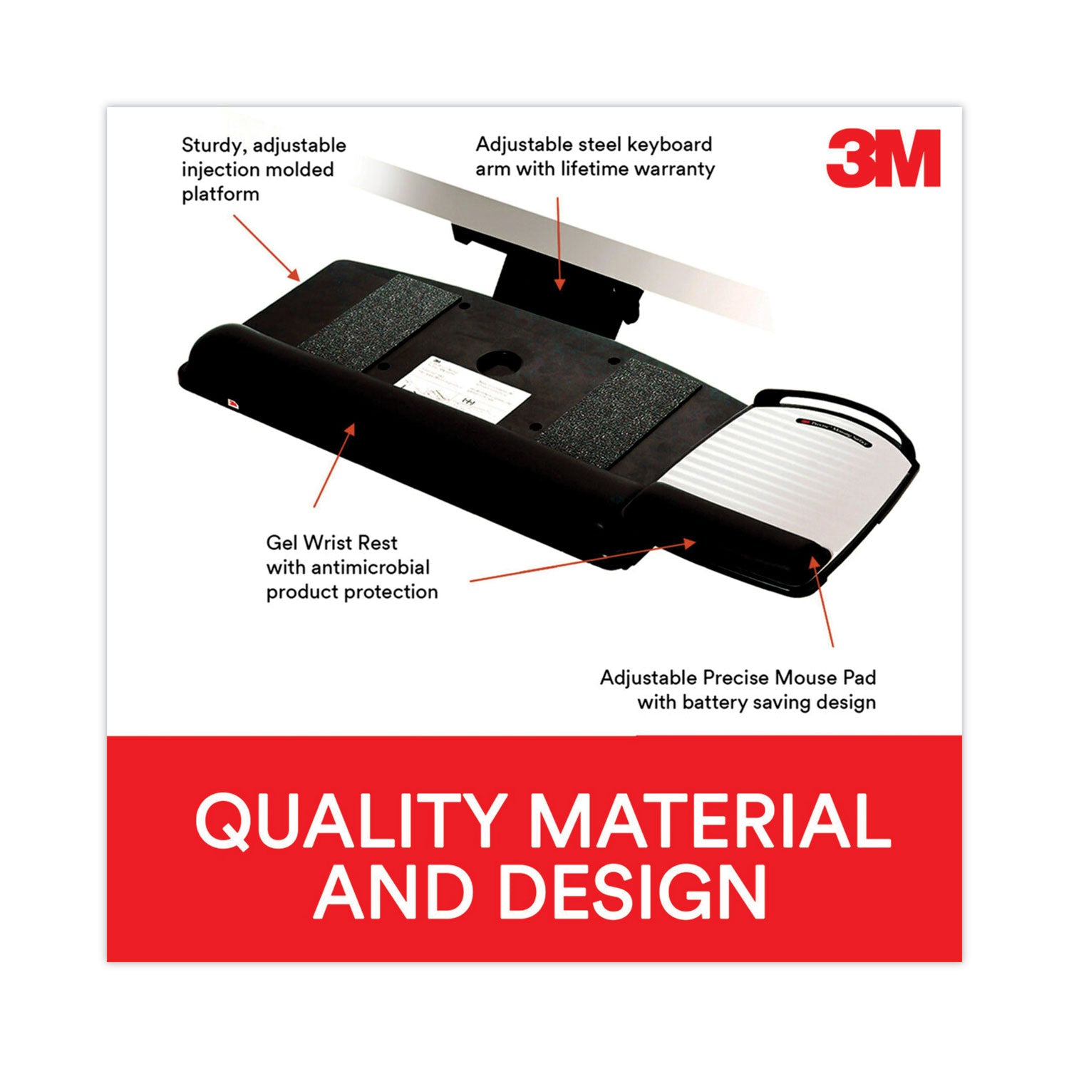 3M™ Sit/stand Easy Adjust Keyboard Tray, Highly Adjustable Platform,, Black