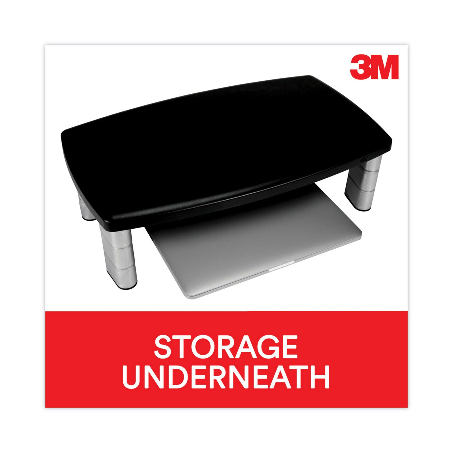 3M™ Extra-Wide Adjustable Monitor Stand, 20" X 12" X 1" To 5.78", Silver/black, Supports 40 Lbs