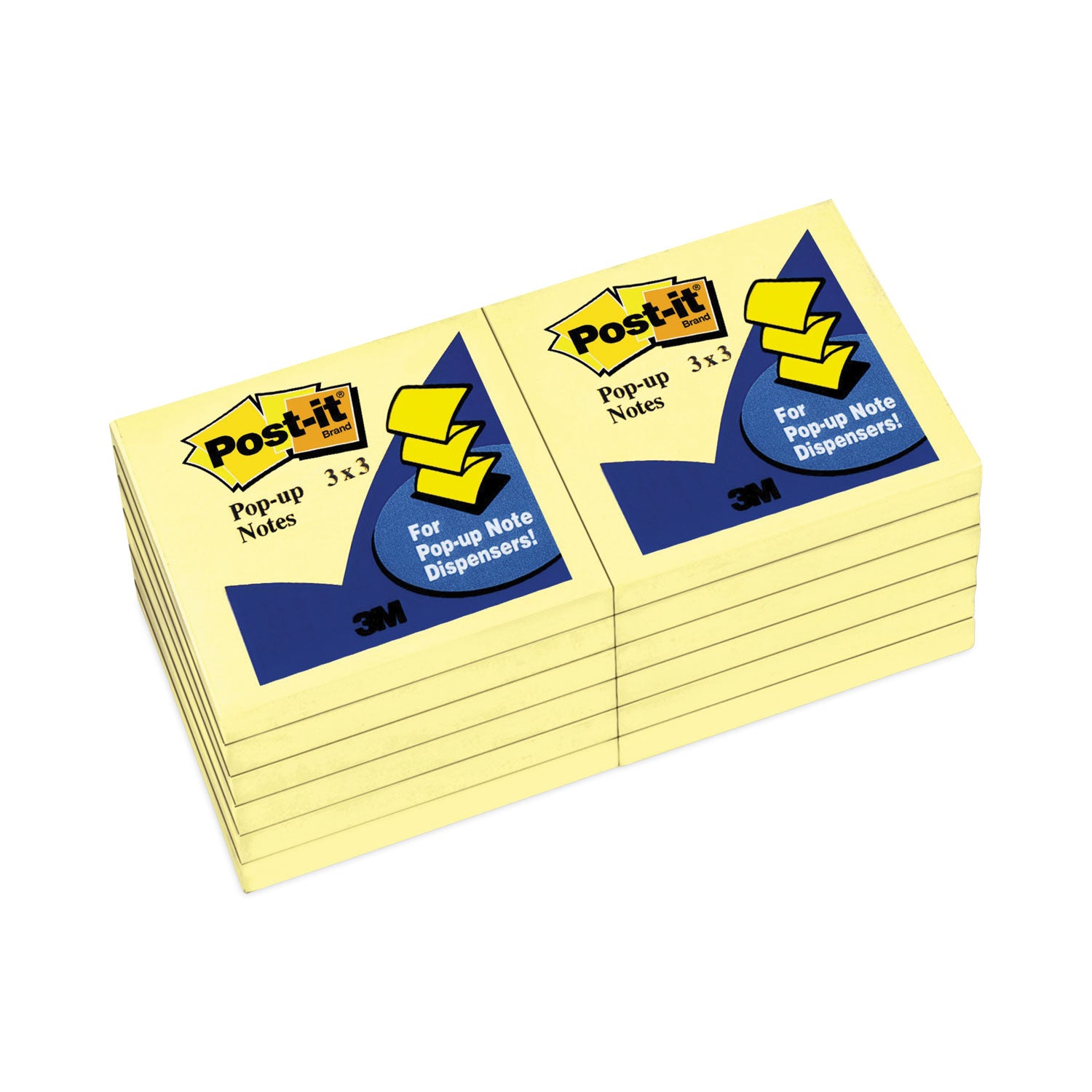 Post-it® Pop-up Notes Original Canary Yellow Pop-up Refill, 3" x 3", Canary Yellow, 100 Sheets/Pad, 12 Pads/Pack