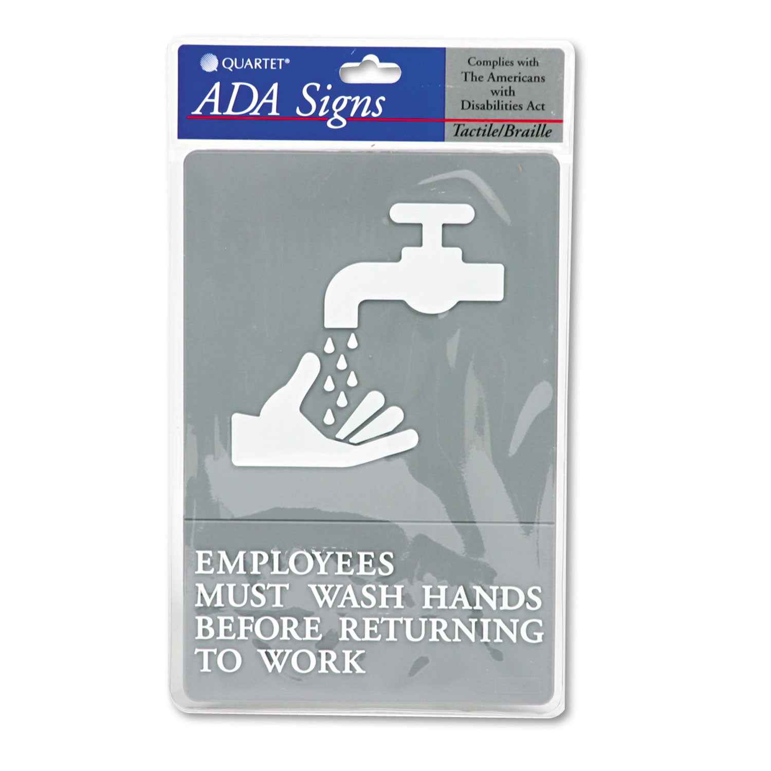 Headline® Sign Ada Sign, Employees Must Wash Hands... Tactile Symbol/braille, 6 X 9, Gray