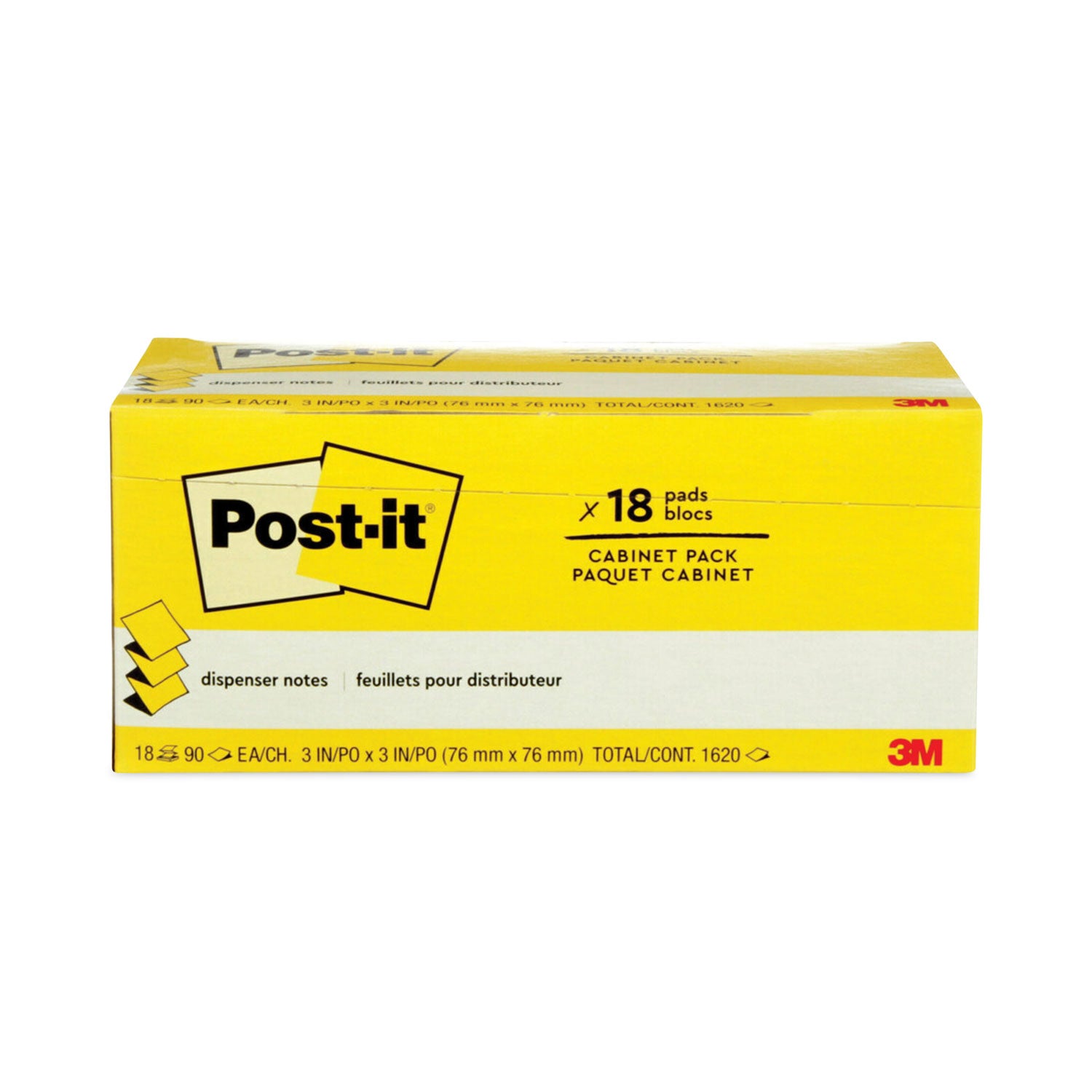 Post-it® Pop-up Notes Original Canary Yellow Pop-up Refill Cabinet Pack, 3" x 3", Canary Yellow, 90 Sheets/Pad, 18 Pads/Pack