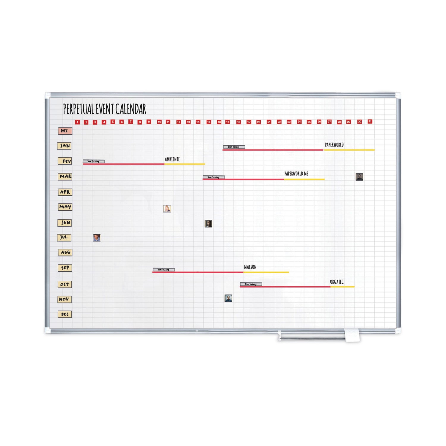 MasterVision® Interchangeable Magnetic Board Accessories, Calendar Dates, Red/White, 1" x 1", 31 Pieces